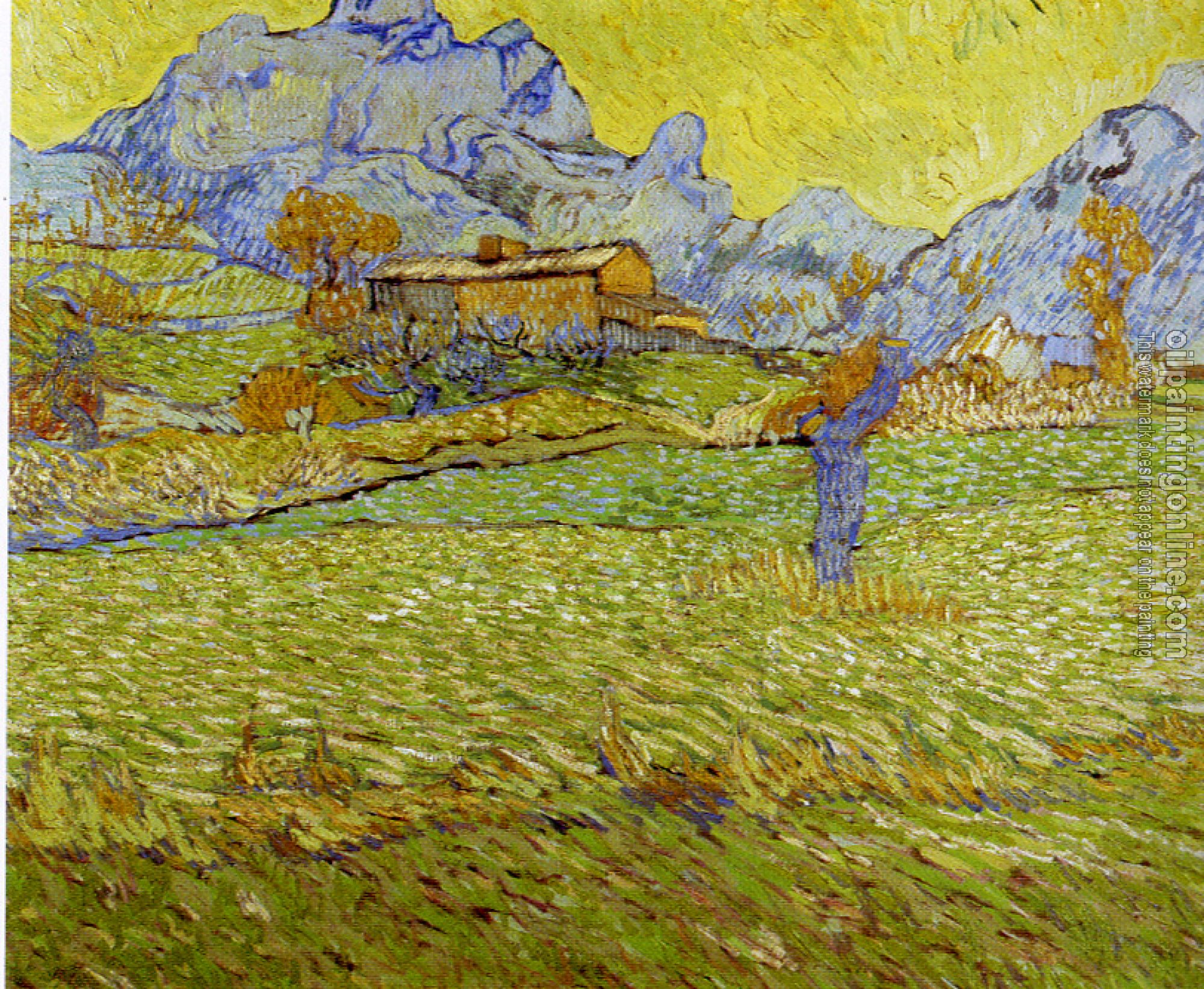 Gogh, Vincent van - Fields with Pollard Tree and Mountainous Background